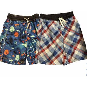 Gymboree Blue Red Orange Fish Plaid Bathing Suits size 7